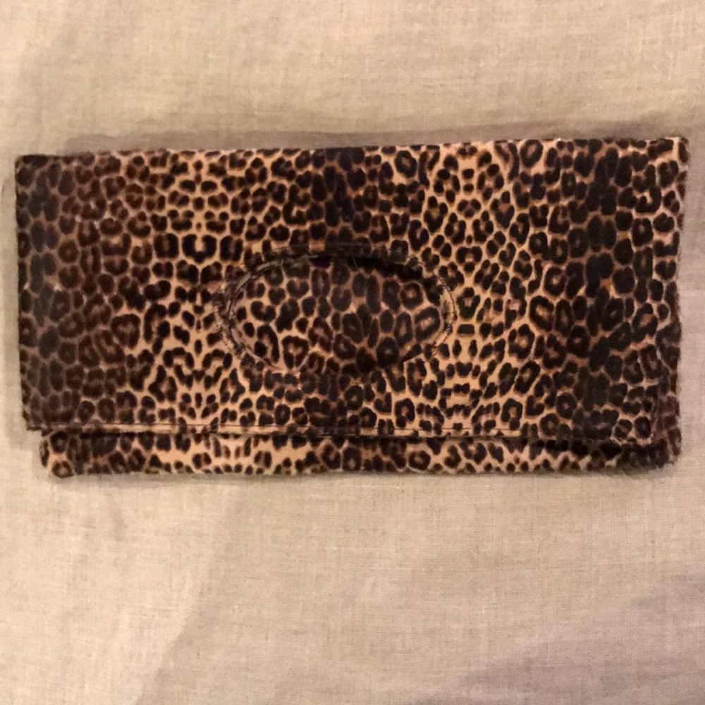 Faux leopard clutch